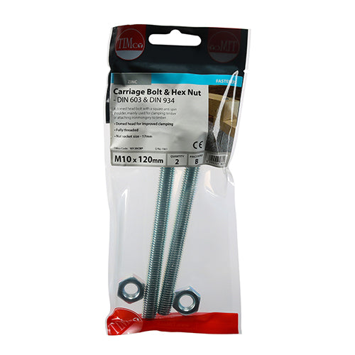 TIMCO Carriage Bolts DIN603 & Hex Full Nut DIN934 Silver — Trade Pack