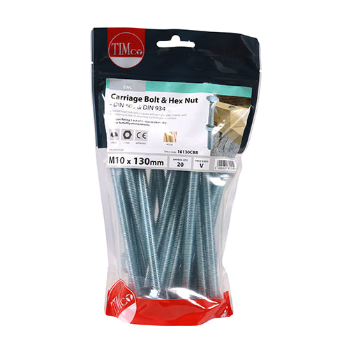 TIMCO Carriage Bolts DIN603 & Hex Full Nut DIN934 Silver — Bag