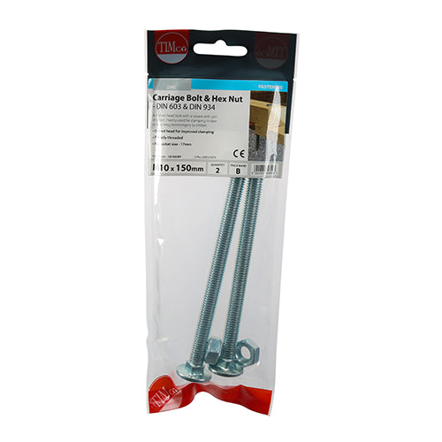 TIMCO Carriage Bolts DIN603 & Hex Full Nuts DIN934 Silver - M10 x 100 (Part 1)