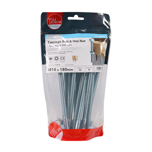 TIMCO Carriage Bolts DIN603 & Hex Full Nut DIN934 Silver — Bag