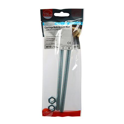 TIMCO Carriage Bolts DIN603 & Hex Full Nut DIN934 Silver — Trade Pack