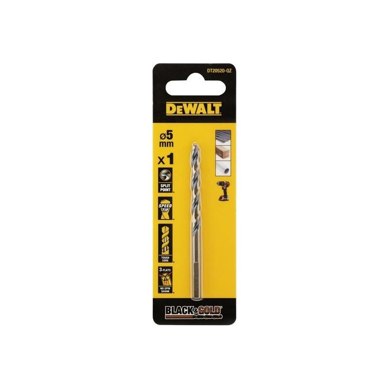 Dewalt Power Tools BLACK&GOLD HSS Drill Bit 5.0mm DeWALT Power Tools - RockBottom Northampton