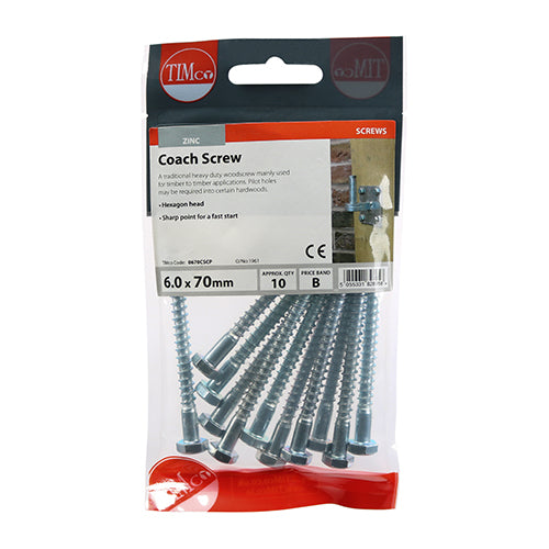 TIMCO Coach Screws Hex Head Silver — Trade Pack