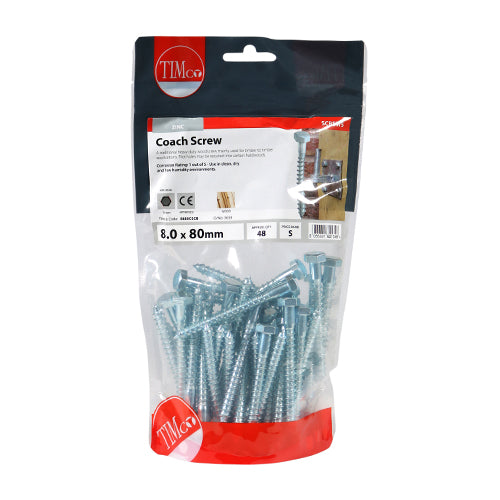 TIMCO Coach Screws Hex Head Silver — Bag
