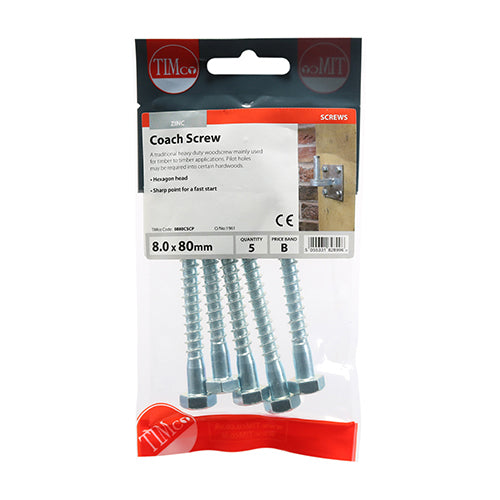 TIMCO Coach Screws Hex Head Silver — Trade Pack