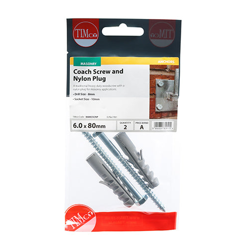 TIMCO Coach Screw & Nylon Plugs Zinc — Trade Pack