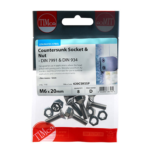TIMCO Countersunk Socket Screws DIN7991 A2 Stainless Steel - M6 x 16