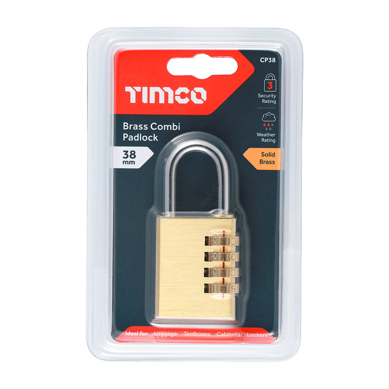 TIMCO Brass Combination Padlock - 21mm