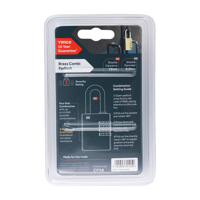 TIMCO Brass Combination Padlock - 21mm