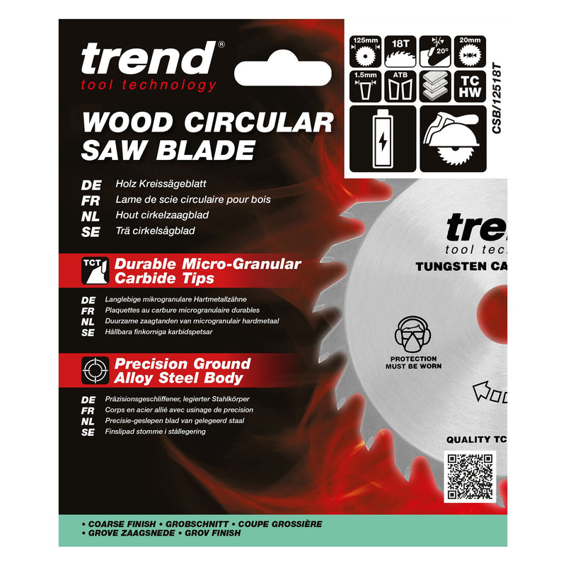 CSB/12518T - Trend Wood Cordless Circular Saw Blade 125mm x 20mm x 18T