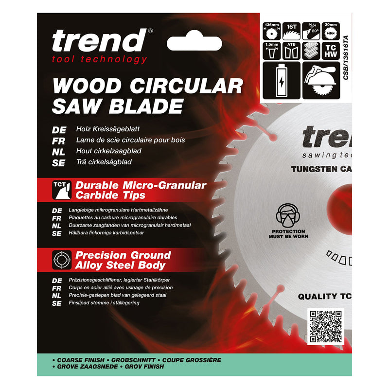 CSB/13616TA - Trend Wood Cordless Circular Saw Blade 136mm x 20mm x 16T
