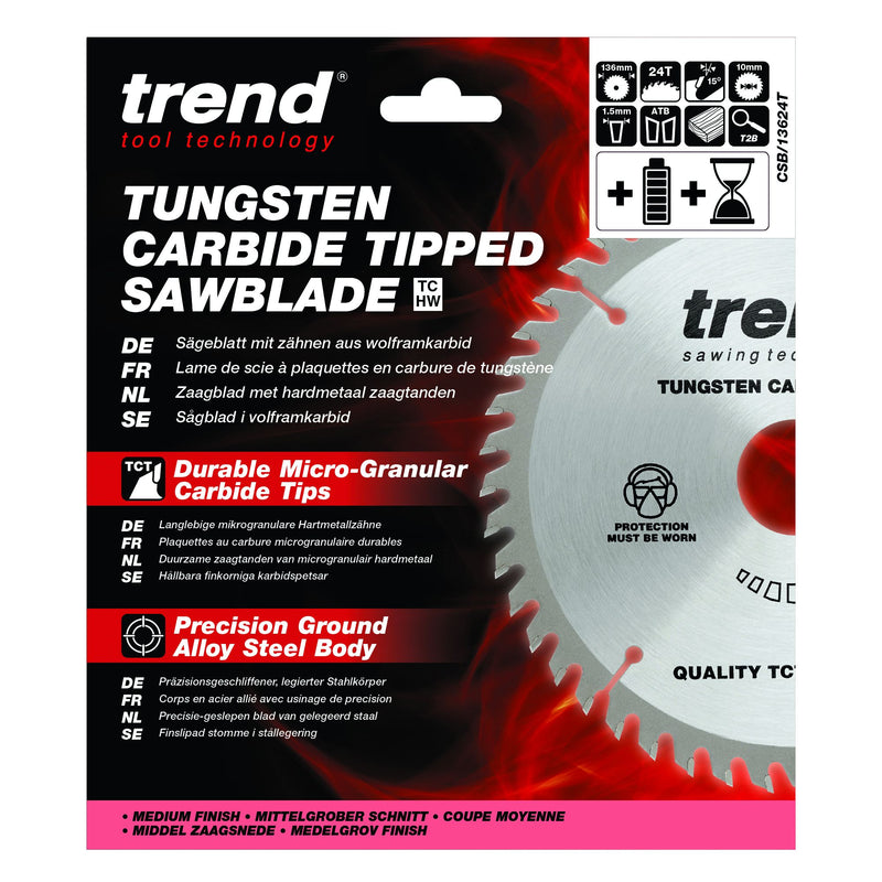 CSB/13624T - Trend Wood Cordless Circular Saw Blade 136mm x 10mm x 24T