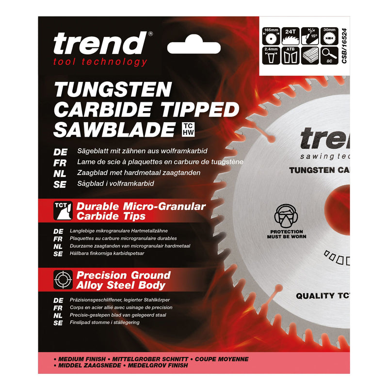 CSB/16524 - Trend Wood Circular Saw Blade 165mm x 30mm x 24T