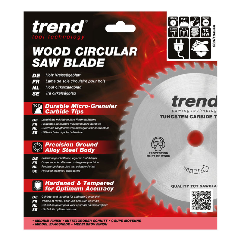 CSB/18424A - Trend Wood Circular Saw Blade 184mm x 30mm x 24T