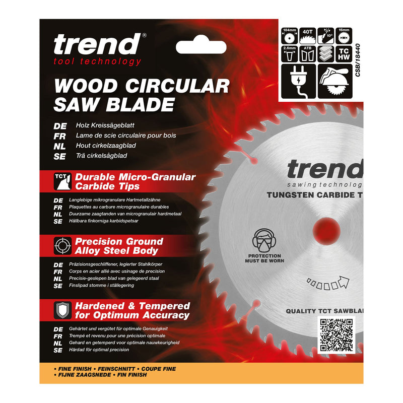 CSB/18440 - Trend Wood Circular Saw Blade 184mm x 16mm x 40T