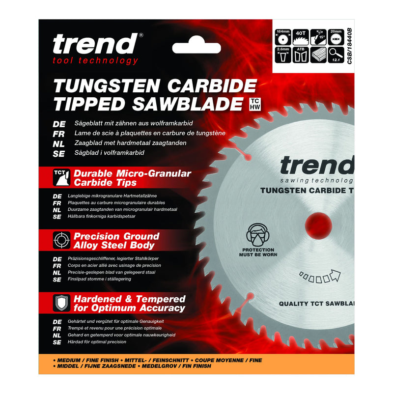 CSB/18440B - Trend Wood Circular Saw Blade 184mm x 20mm x 40T