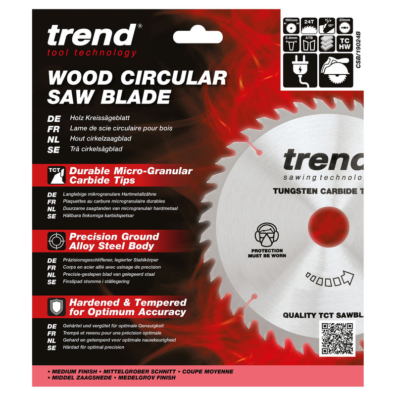 CSB/19024B - Trend Wood Circular Saw Blade 190mm x 20mm x 24T