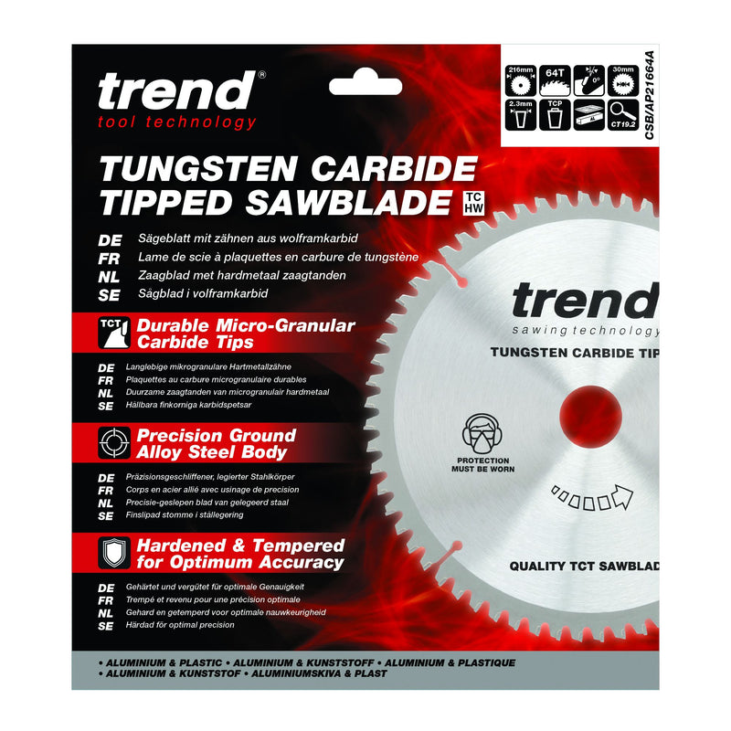 CSB/AP21664A - Trend Aluminium/Plastic Circular Saw Blade 216mm x 30mm x 64T