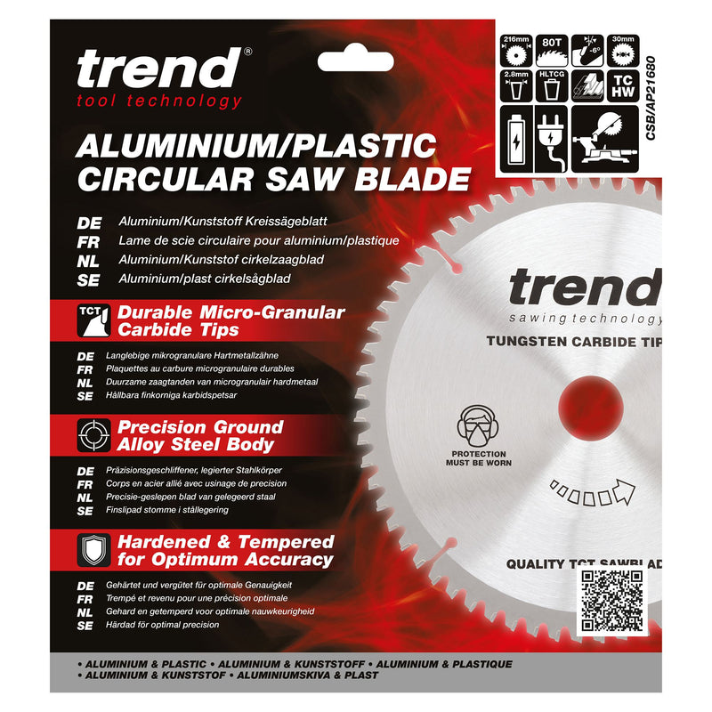 CSB/AP21680 - Trend Aluminium/Plastic Circular Saw Blade 216mm x 30mm x 80T