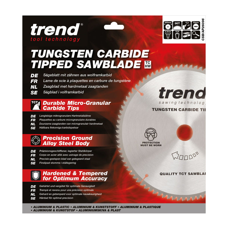 CSB/AP26096 - Trend Aluminium/Plastic Circular Saw Blade 260mm x 30mm x 96T