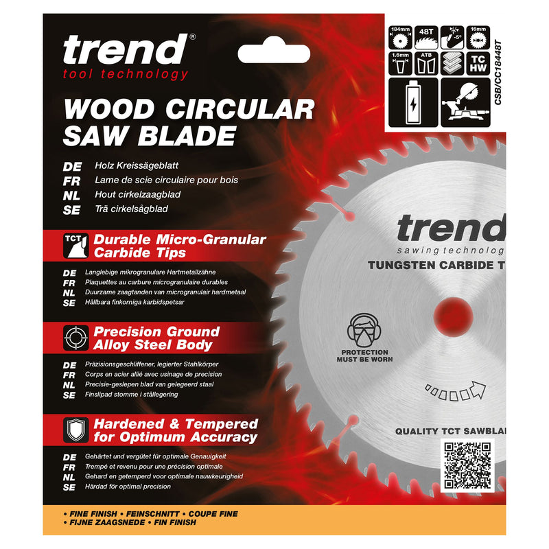CSB/CC18448T - Trend Wood Cordless Mitre Saw Blade 184mm x 16mm x 48T