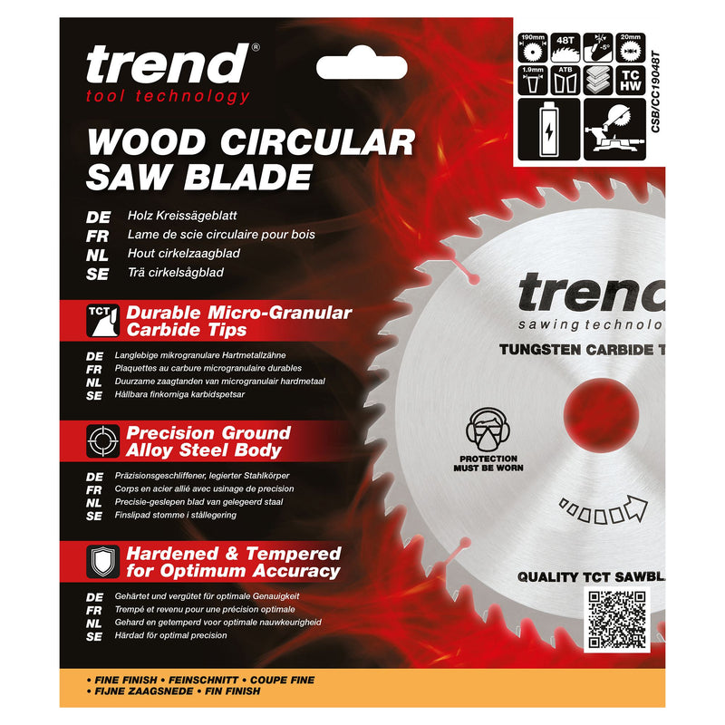 CSB/CC19048T - Trend Wood Cordless Mitre Saw Blade 190mm x 20mm x 48T
