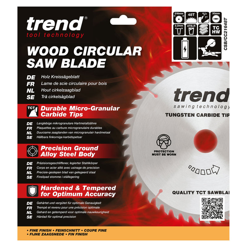 CSB/CC21648T - Trend Wood Cordless ATBR Mitre Saw Blade 216mm x 30mm x 48T