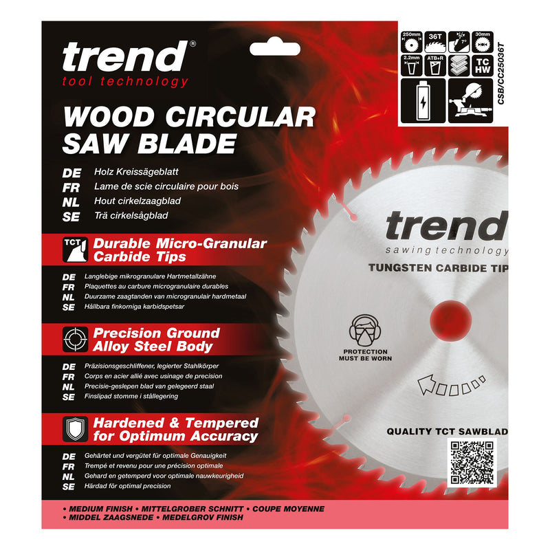 CSB/CC25036T - Trend Wood Cordless ATBR Mitre Saw Blade 250mm x 30mm x 36T
