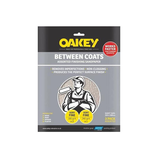 Oakey Between Coats Finishing Sandpaper 230 x 280mm Assorted (3) Oakey - RockBottom Nothampton