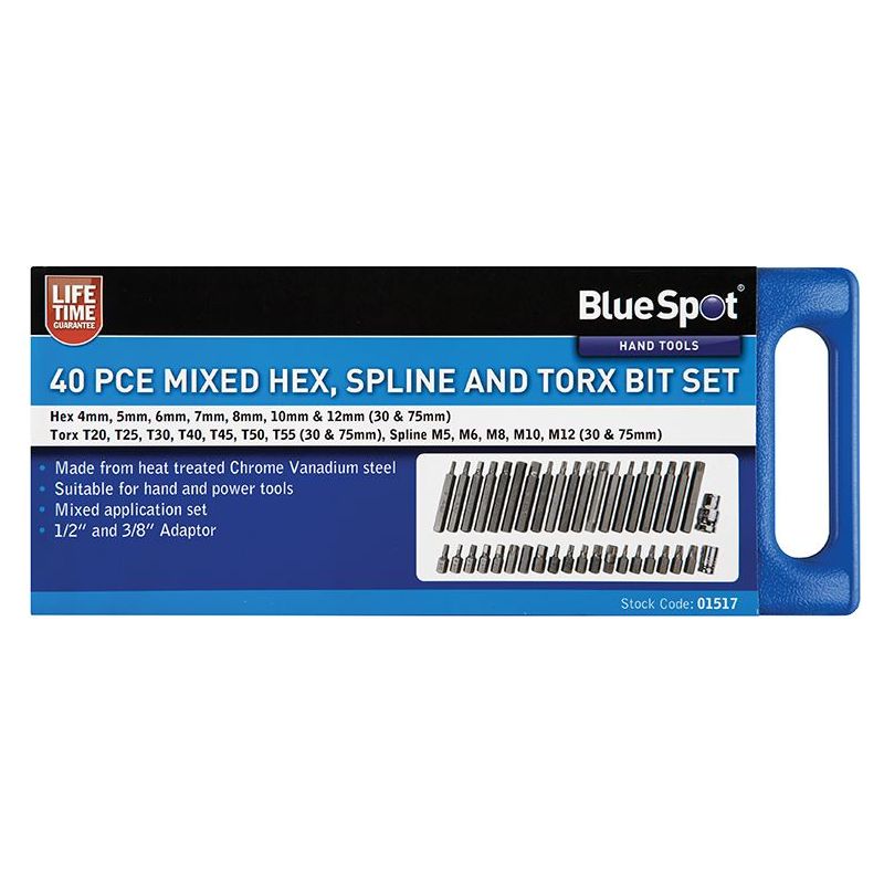 Bluespot Tools Mixed Hex Spline & TORX Bit Set, 40 Piece BlueSpot Tools - RockBottom Northampton