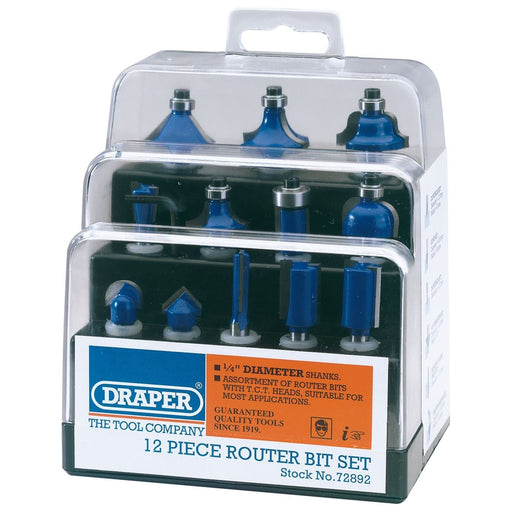 Draper 72892 TCT Router Bit Set, 1/4" (12 Piece)