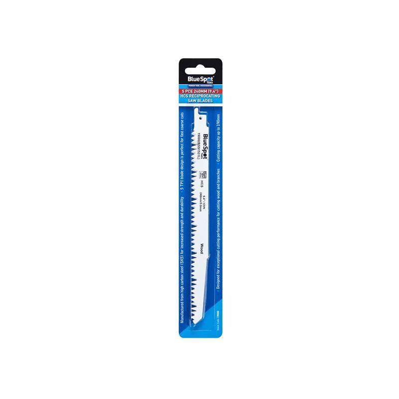 Bluespot Tools HCS Reciprocating Saw Blade 240mm x 5 TPI Pack of 5 BlueSpot Tools - RockBottom Northampton