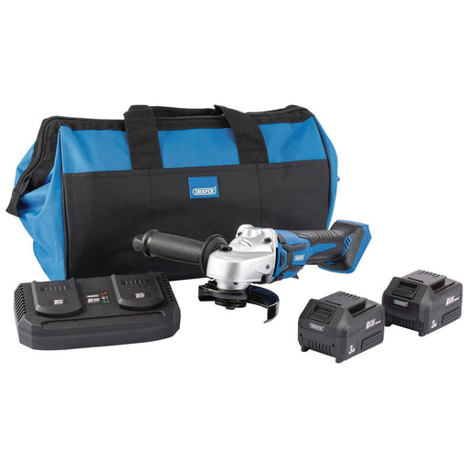 Draper 99734 D20 20V Brushless Grinder, 115mm, 2 x 3.0Ah Batteries, 1 x Twin Charger, 1 x Bag