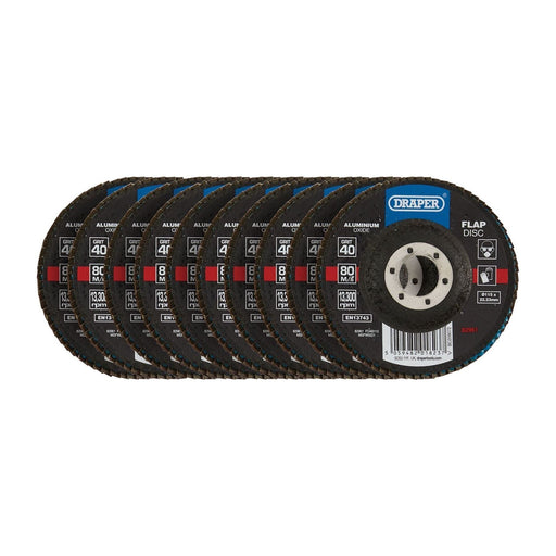 Draper 82961 Aluminium Oxide Flap Discs, 115 x 22.23mm, 40 Grit (Pack of 10)