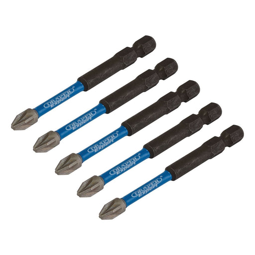 Draper 05675 Draper Expert PZ-Type Impact Screwdriver Bits, No.2 x 75mm, 1/4" Hex (Pack of 5)