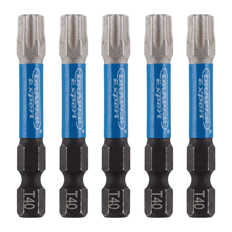 Draper 05672 Draper Expert TX-STAR® Impact Screwdriver Bits, T40 x 50mm, 1/4" Hex (Pack of 5)