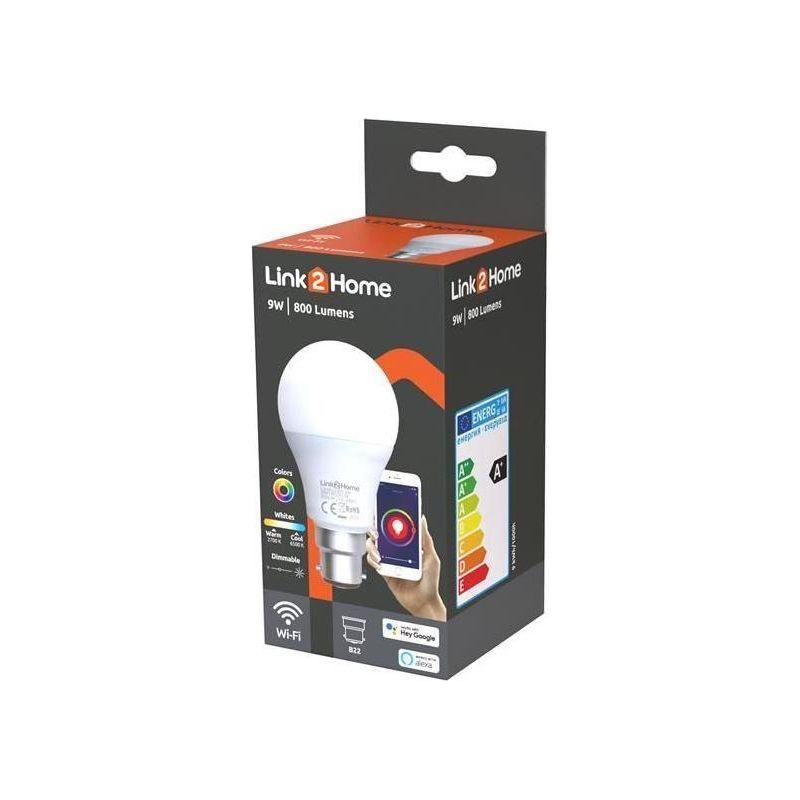 Link2Home Wi-Fi LED BC (B22) Opal GLS Dimmable Bulb, White + RGB 800 lm 9W Link2Home - RockBottom Northampton