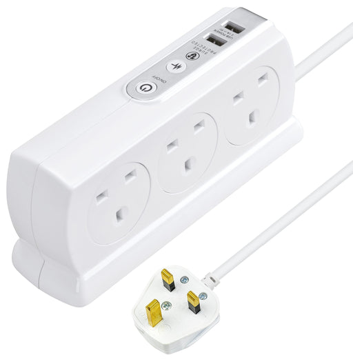 Masterplug High Gloss USB - 2 x USB A, 6 Sockets, 2m, 13A, Gloss White