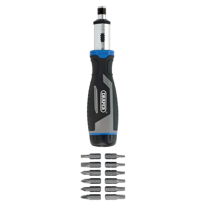 Draper Soft Grip Ratchet Screwdriver and Bit Set, 1/4" (13 Piece) Draper - Town Tools