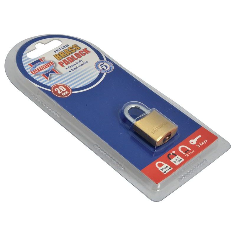Faithfull Brass Padlock 20mm 3 Keys Faithfull - RockBottom Northampton
