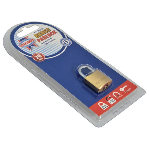 Faithfull Brass Padlock 20mm 3 Keys Faithfull - RockBottom Northampton
