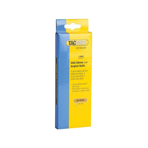 Tacwise 500 18 Gauge 20mm Angled Galvanised Nails (Pack 1000) Tacwise - RockBottom Northampton
