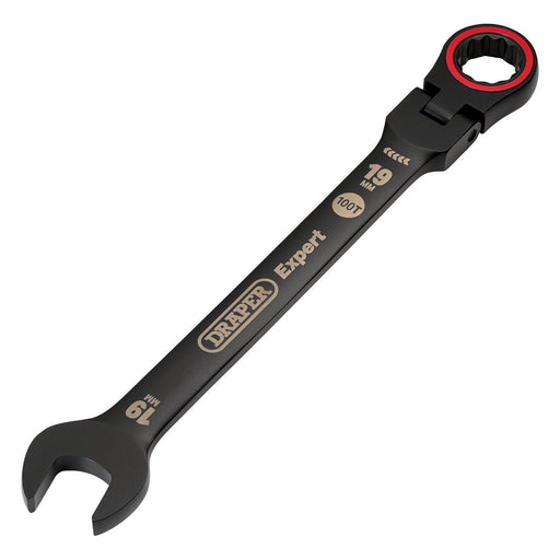 Draper 03926 Draper Expert HI-TORQ® Metric Flexible Head Ratchet Combination Spanner, 19mm, Black