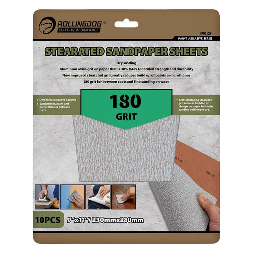 Draper 09654 ROLLINGDOG Stearated Sanding Sheets, 230 x 280mm, 180 Grit (Pack of 10)