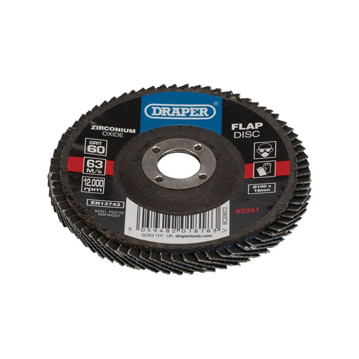 Draper 82351 Zirconium Oxide Flap Disc, 100 x 16mm, 60 Grit
