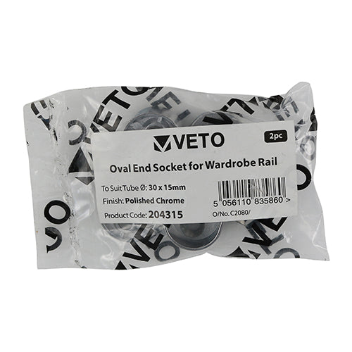 TIMCO End Socket For Oval Tube Polished Chrome