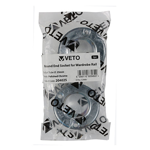 TIMCO Locking End Socket For Round Tube Polished Chrome - 25mm