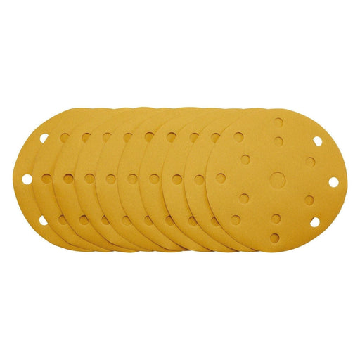 Draper 08477 Gold Sanding Discs with Hook & Loop, 150mm, 320 Grit, 15 Dust Extraction Holes (Pack of 10)
