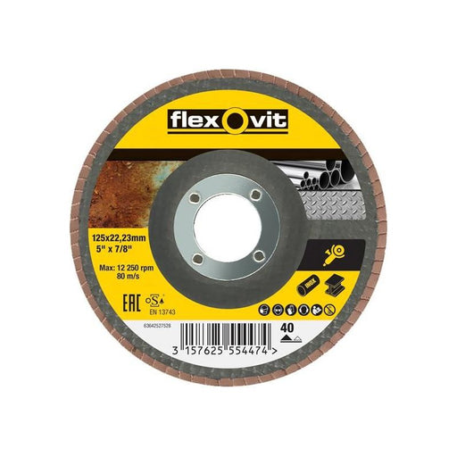 Flexovit Flap Disc For Angle Grinders 125mm 40G Flexovit - RockBottom Northampton
