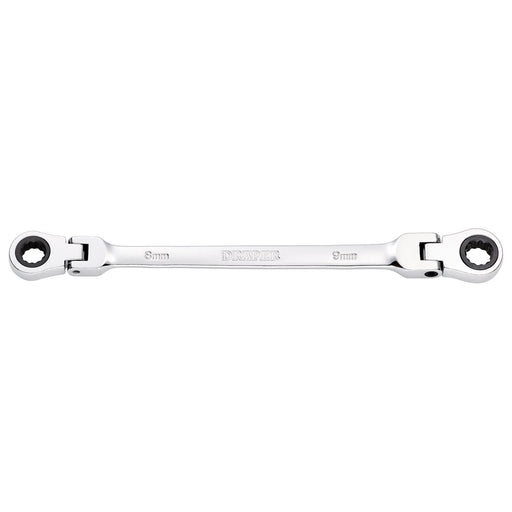 Draper HI-TORQ Metric Flexible Head Double Ring Ratchet Spanner, 8 x 9mm Draper - Town Tools